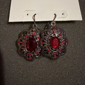 Elegant Red Gemstone Earrings Goth